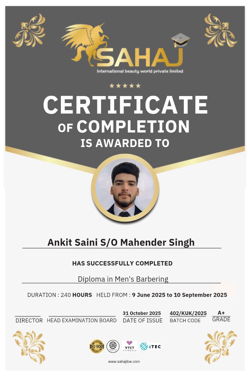 Graduation certificate for Ankit Saini